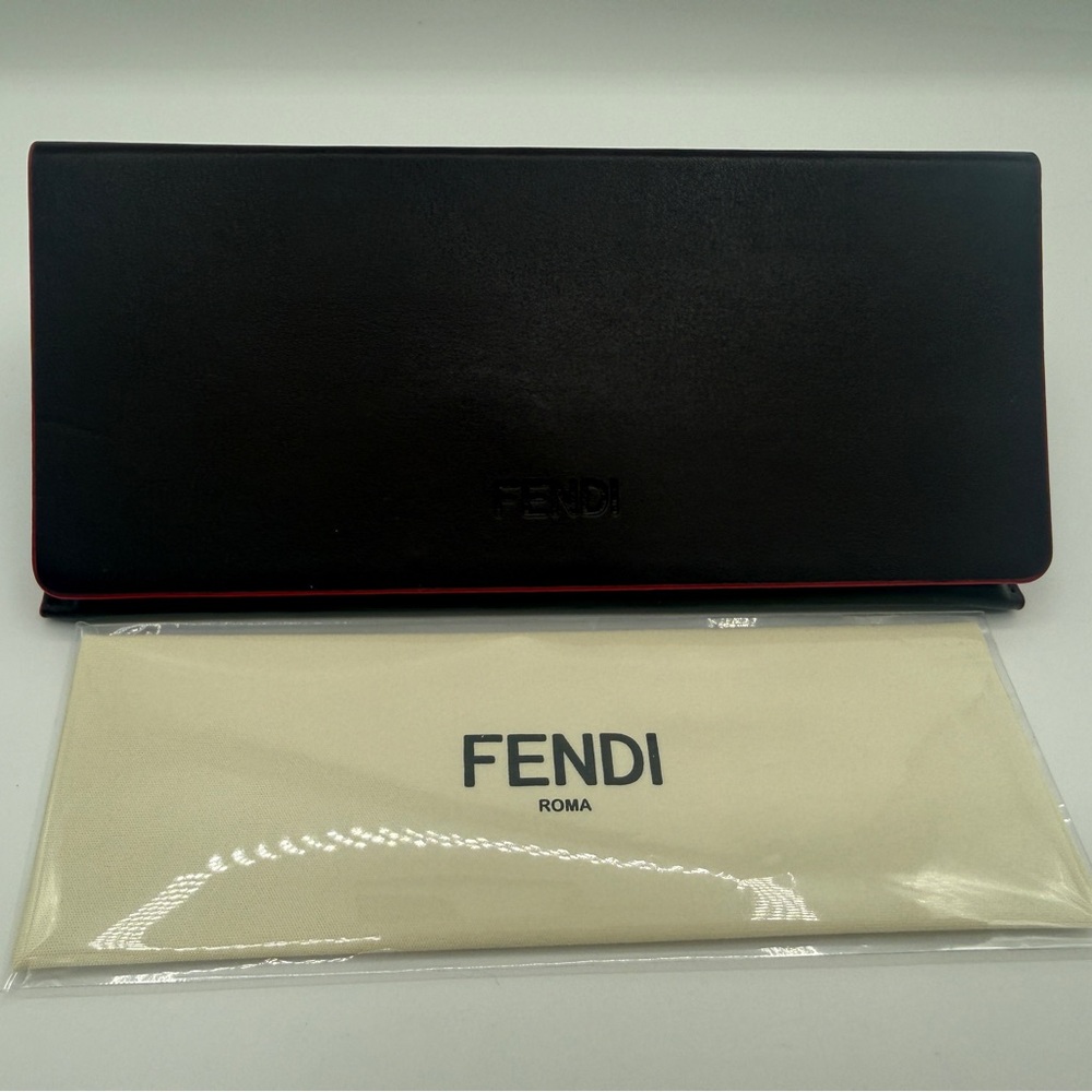 FENDI Sunglasses Case Leather Hard Shell Magnetic Closure Brown W/ Cleaning Clot